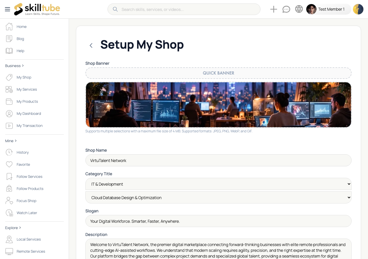 The shop editor